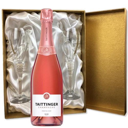 Taittinger Rose Champagne 75cl in Gold Presentation Set With Flutes